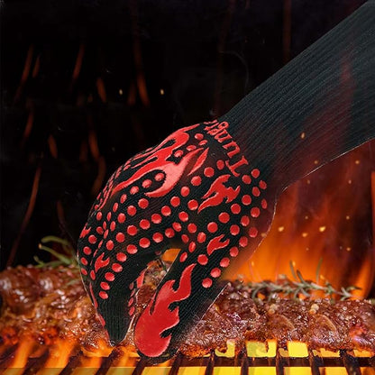 Oven Mitts Heat resistan BBQ Heat Proof Glove 1472℉ 14Inch Grill Glove for Men BBQ Gloves Gift Set for Cooking, Oven,Grilling, Baking, Welding (Long Cuff, Blue)
