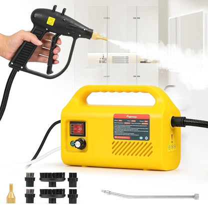 Pressurized Steam Cleaner Tankless, 1500W Handheld Steamer for Cleaning Grout Tile, Hand Held Portable Steam Pressure Washer for Home Kitchen Bathroom Car Auto 110V(Yellow)