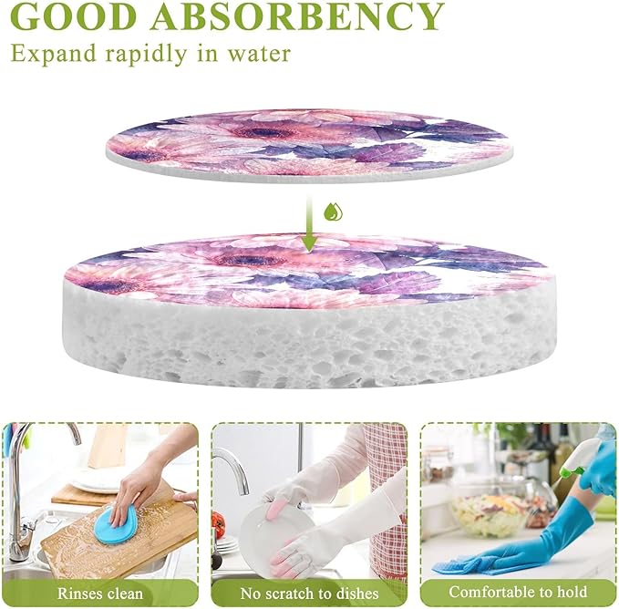 Sunflower Kitchen Scrub Sponges, Pop-up Kitchen Cleaning Sponges Reusable Dish Washing Sponges for Bathroom Household Cleaning 3 Pack - Non Scratch Scrubber
