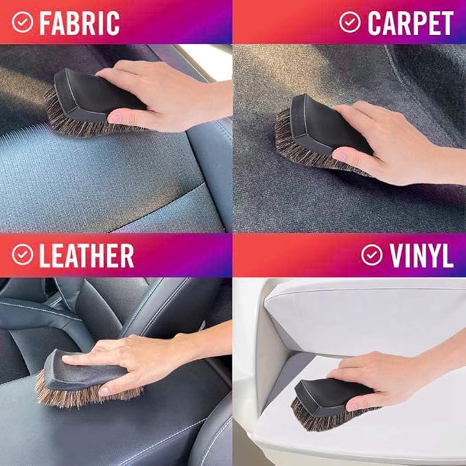 JSCARLIFE Long Bristle Horse Hair Leather Cleaning Brush, Heavy Duty Scrub Brush for Car Interiors, Furniture, Carpet, Sneakers, Boots, and More