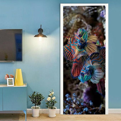 A.Monamour 3D Door Stickers for Interior Doors Mandarinfish Fish Nautical Vinyl Waterproof Self Adhesive Door Mural Decals for Bedroom Office Bathroom 95x215cm