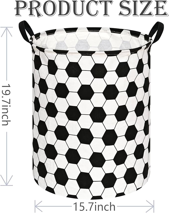 19.7 Inch Round Football Laundry Clothes Hamper Laundry Basket with Handles,Storage Organizer Bins Laundry Gift Basket for Room, Bedroom Decor (Football)