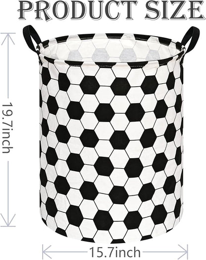 19.7 Inch Round Football Laundry Clothes Hamper Laundry Basket with Handles,Storage Organizer Bins Laundry Gift Basket for Room, Bedroom Decor (Football)