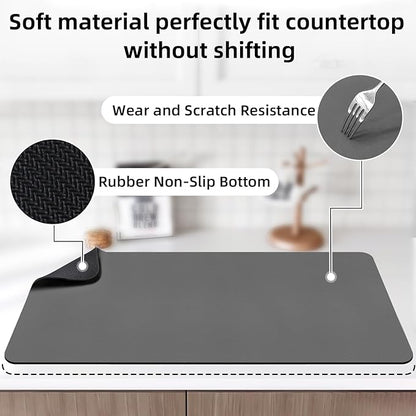 LOPNUR Kitchen Dish Drying Mat, 31.5"x17" Extra Large Dish Drying Mats for Kitchen Counter, Diatomite Coffee Mat, Super Absorbent Dish Drying Pad, Heat Resistant Mat with Anti-slip Rubber Backed, Grey