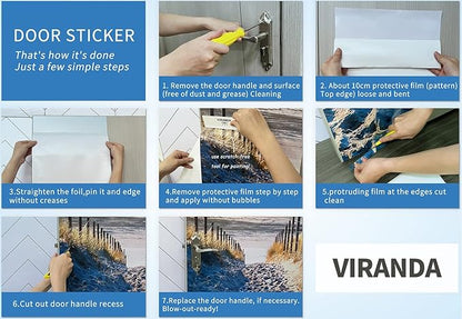 3D Door Wallpaper Self-Adhesive Door Sticker Wooden Door Film Poster Premium PVC Waterproof Wall Sticker for Bedroom Living Room Door Decoration Wallpaper 86 x 200 cm