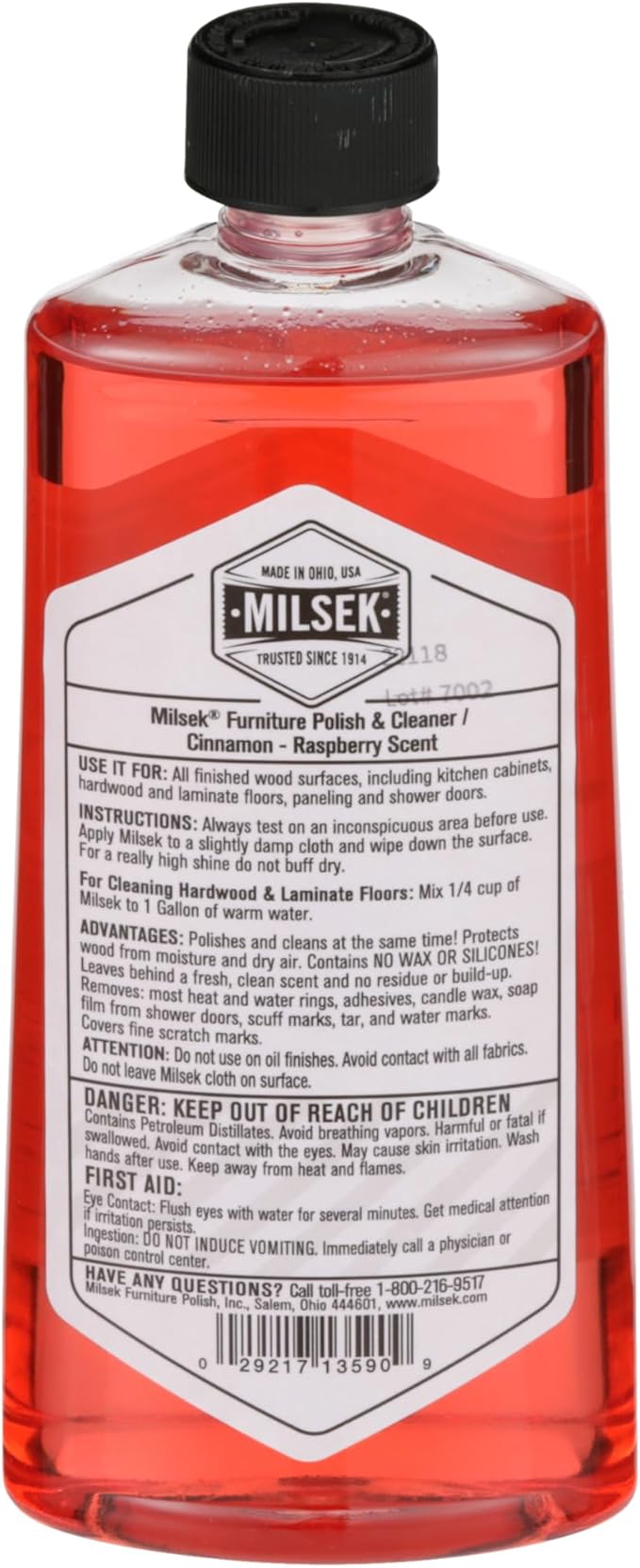 Milsek Furniture Polish and Wood Cleaner with Cinnamon Raspberry Scent - for Home and Household from Hardwood Floors to Kitchen Cabinets - 12 Fl Oz (Pack of 12)