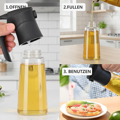 NYXVAULT，A 300ml glass olive oil spray bottle, with precise dosage control, works as a practical kitchen，air fryer tool for salads, frying, grilling (Black)