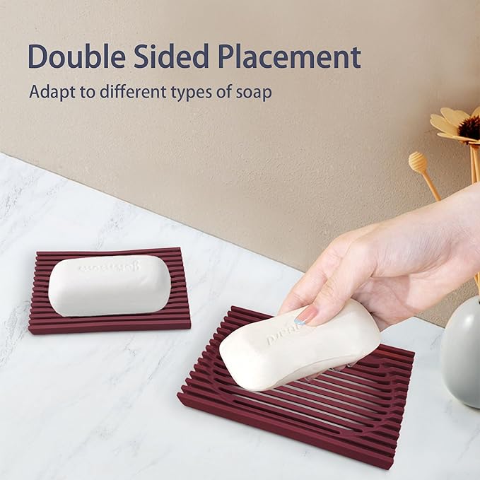 Aoheuo Modern Minimalist Soap Dish (3Pack),Drainage Silicone Soap Holder,5.5 Long by 3.15 Wide,0.55 inches high,Used for Kitchen,Bathroom,and Bar Sink(Red,Red,Red)