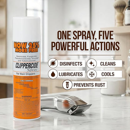 CLIPPERCIDE 5-in-1 Clipper Disinfectant Spray 15oz, 3 Pack | Cleans, Lubricates, Cools, Prevents Rust & Disinfects | Professional Clipper Spray for Barbers, Stylists & Pet Groomers | Made by BARBICIDE