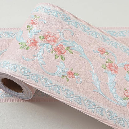 AbaBoorty Pink Flower Pattern Wallpaper Trim - 196"X4.1" Self-Adhesive Wall Border Sticker Decor for Bedroom & Living Room Walls