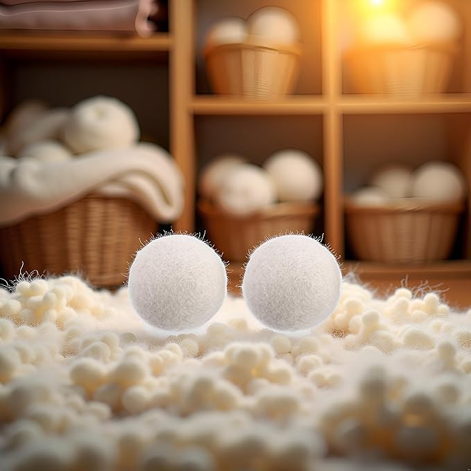 2 pcs White no Pattern Reusable Wool Dryer Balls Fabric Softener Ball Wool Laundry Ball Reducing Clothing Wrinkles,Saving Drying Time and Fabric Fluffier Dryer Balls Laundry