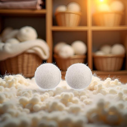 2 pcs White no Pattern Reusable Wool Dryer Balls Fabric Softener Ball Wool Laundry Ball Reducing Clothing Wrinkles,Saving Drying Time and Fabric Fluffier Dryer Balls Laundry