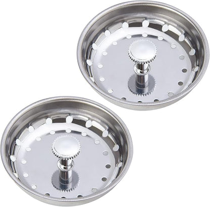 CORNERJOY 2 PCS Kitchen Sink Strainer and Stopper Combo Basket Replacement for Standard 3-1/2 inch Drain,Stainless Steel Basket with Rubber Stopper Bottom