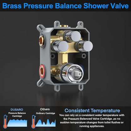 Shower Faucet Set,Chrome Polished Push Button Shower System with Rain Shower and Handheld,Chrome Shower Faucet with Valve Ceiling Mount 12 Inch Shower Head and 6 Inch Shower Head with Handheld