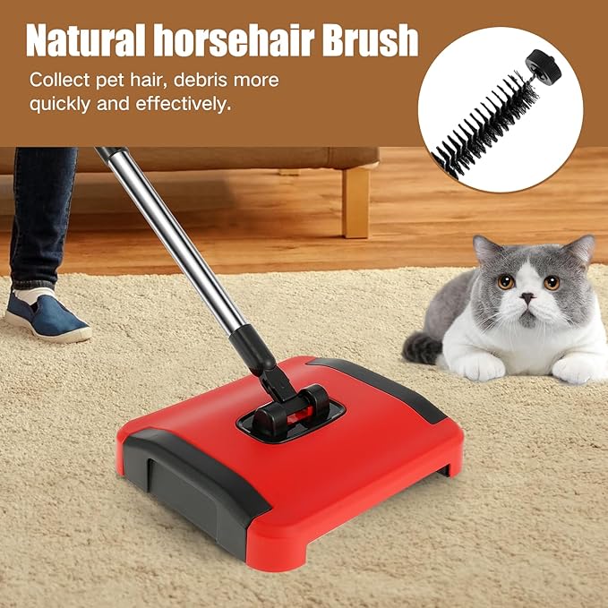 Push Carpet Sweeper, Carpet Floor Sweeper, Manual Carpet Sweeper Cleaner, Non Electric Carpet Broom Sweeper, Rug Roller Brush Push, Rug Cleaner Brush for Cleaning Pet Hair Loose Debris Lint