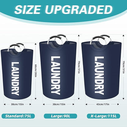 StorageRight 115L Large Laundry Basket, Laundry Hamper, Dirty Clothes Hamper for Laundry, Collapsible, Waterproof Laundry Baskets with Foam Protected Aluminum Handles for Laundry, Dorm, Family (Blue)