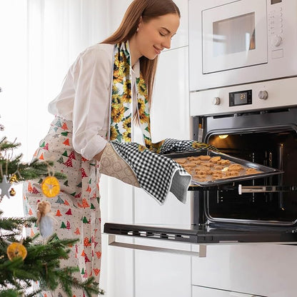 2 Pack Sunflower Kitchen Scarf Boa Dish Towel 4 x 68 Inch for Holiday Cooking Baking Accessories Plaid Decor Cotton