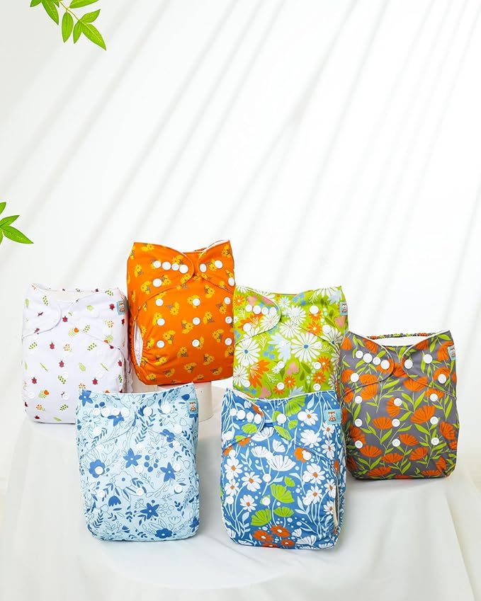 ALVABABY Baby Cloth Diapers 6 Pack with 12 Inserts Cloth Diaper Covers Adjustable Washable Reusable for Baby Girls and Boys