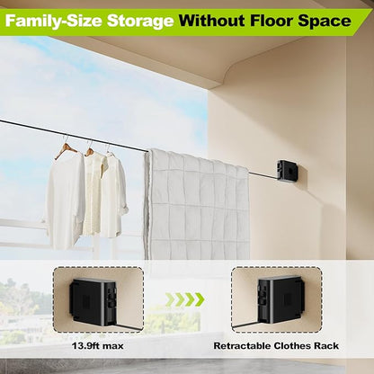13.9 ft TPU Retractable Clothesline for Indoor & Outdoor – Heavy‑Duty Windproof Wall‑Mounted Drying Line with Separate Hanging Holes for Faster Drying, Ideal for Home, Balcony & Garden
