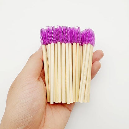 100 Pcs Disposable Wood Mascara Wands Bamboo Spoolies Brush for Eyelash Extensions, Spooly Eyebrow Brushes Lash Wand Applicator Stick (Purple)