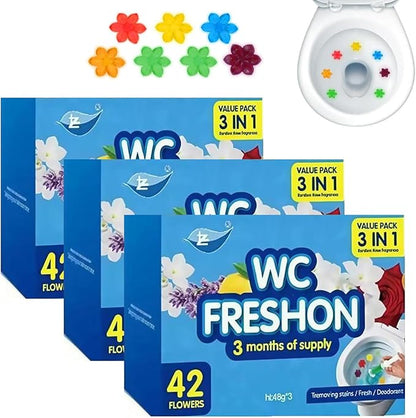Toilet Bowl Gel Stamp, 42 Flower Scent Stamps, Toilet Cleaner Bowl Gel Stamp, for Three Month (3Pcs)
