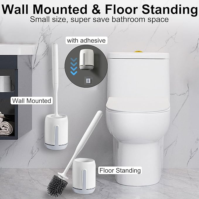 RV Toilet Bowl Brush and Holder, Ventilated Toilet Cleaner Brush with Long Handle and Flexible Bristles, Wall Mount for Motorhome Travel, Travel Trailers, Camper