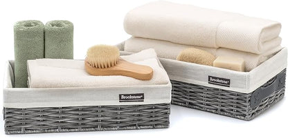 Brookstone Wicker Shelf Storage Basket Decorative Shelf Bin, bathroom organizers and storage, Boho Living Room Decor, Spring Storage 2026-2 Piece Set