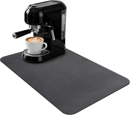 Coffee Mat 20x12 Inch, Black Coffee Machine Mat, Absorbent Hide Stain Rubber Backed Dish Drying Mat for Kitchen Counter, Bar Mats for Countertops, Under Coffee Bar Maker Machine Pot Espresso Staion