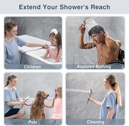 BRIGHT SHOWERS Shower Hose For Hand Held Shower Heads, 96 Inches Cord Extra Long Stainless Steel Hand Shower Hose, Ultra-Flexible Replacement Part with Brass Insert, Brushed Nickel