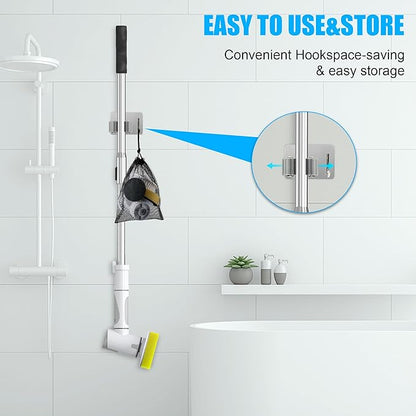 Electric Spin Scrubber, Scrub Brush Dual Speed, Power Shower Scrubber with 6 Replacement Head, Cordless Cleaning Brush with Extension Handle for Bathtub Grout Tile Floor, White