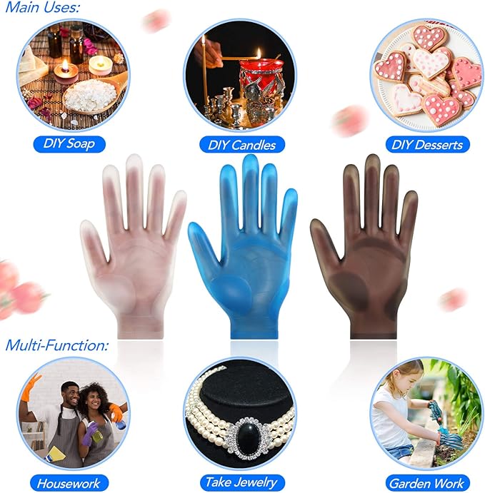 Geyoga 3 Pairs Silicone Gloves for Epoxy Resin Casting Reusable Waterproof Epoxy Gloves Safe Silicone Finger Protectors for DIY Jewelry Making Work Crafts