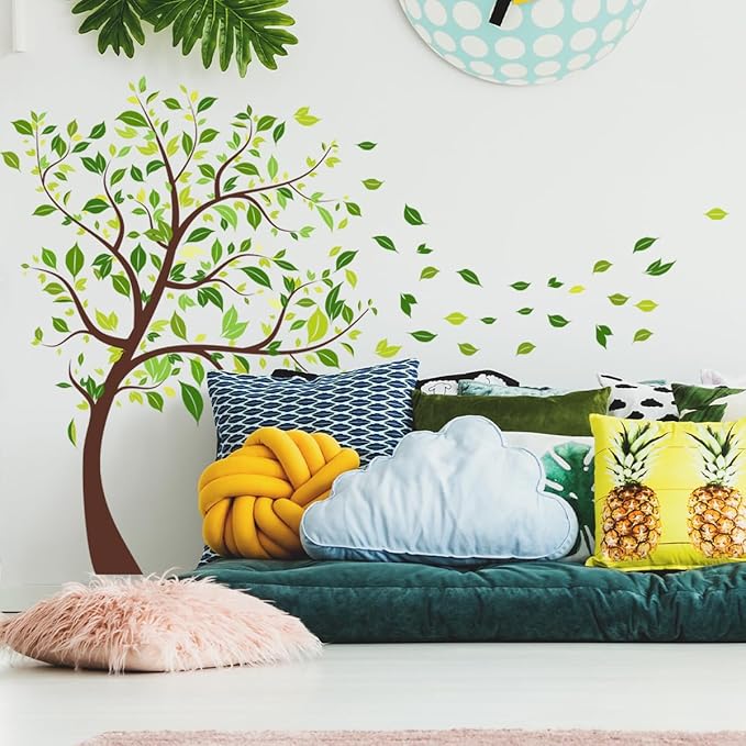 2 Pieces Tree Peel & Stick Wall Art - Large Leaf Stickers, Vinyl Wall Stickers & Murals - Removable Forest Decor for Bedroom, Living Room, Classroom, Nursery, Playroom