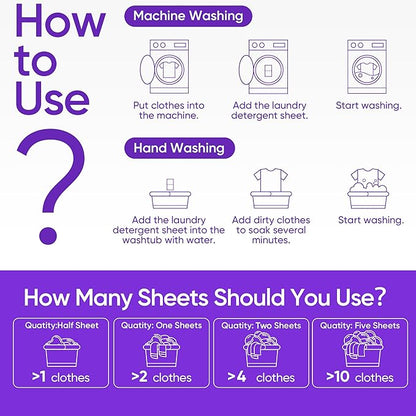 Travel Laundry Detergent Sheets Eco-friendly 120 Loads Fisroa Clothes Washing Detergent Sheets Plastic-Free Washer Strips, Lavender Liquidless Laundry Strips