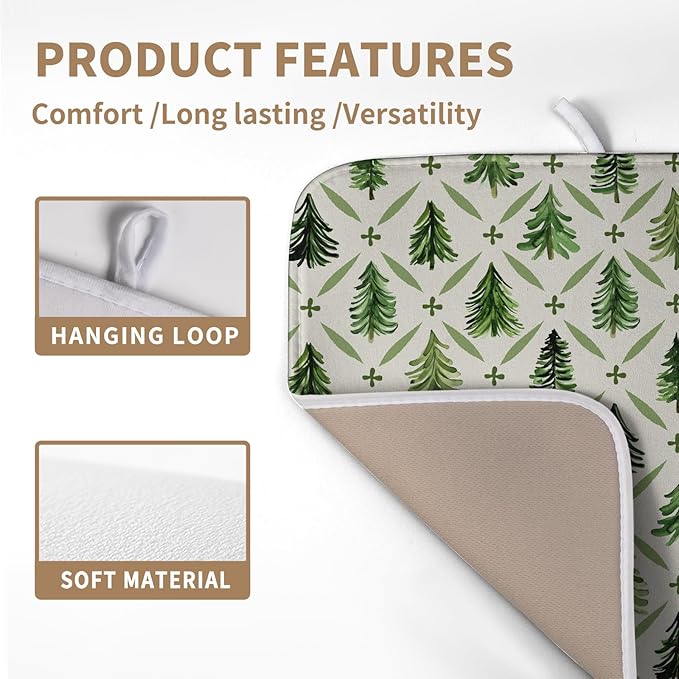 Christmas Dish Drying Mat for Kitchen Counter 16x18 Inch Sage Green Xmas Tree Drying Mats Winter Holiday Dish Drainer Pad Microfiber Absorbent Dish Draining Mat for Coffee Bar