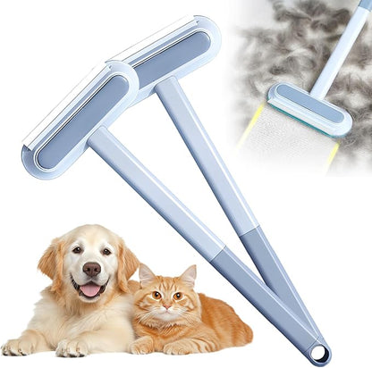 3 in 1 Pet Hair Removal Tool, Carpet Rake Brush for Pet Hair Removal, Cat Dog Hair Broom Lint Remover Scraper for Carpet Rugs Bed Couch Curtains (2 Pack)