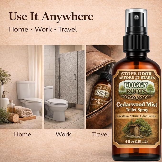 Cedarwood Pre-Poop Toilet Spray – Stops Odor Before It Starts, Bathroom Odor Eliminator for Toilet, 4 oz (200+ Uses) Travel, Home & Work