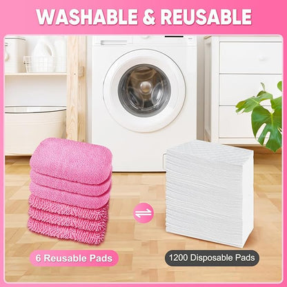 6-Pack Reusable Microfiber Mop Pads Compatible with Swiffer Sweeper, Dry & Wet Sweeping Cloths - Washable Wet Pads Refill for Multi-Surface/Hardwood Floor Cleaning -Pink