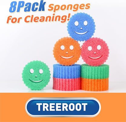 8 Colorful Smile Scrub Sponges, Temperature Controlled Sponges Kitchen, Bulk Dish Sponge for Cleaning, Multi Functional Cleaning Sponge for Kitchen, Bathroom, Floor