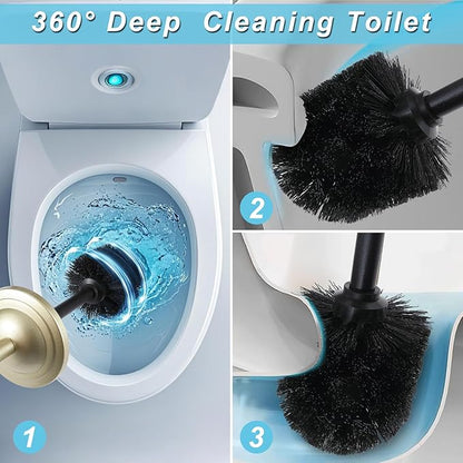 Gold Toilet Brush and Holder Set,304 Stainless Steel Toilet Bowl Brush and Holder for Bathroom,Heavy Duty Toilet Brush,Durable Scrubbing Bristles,Splash Resistant,Long Handle