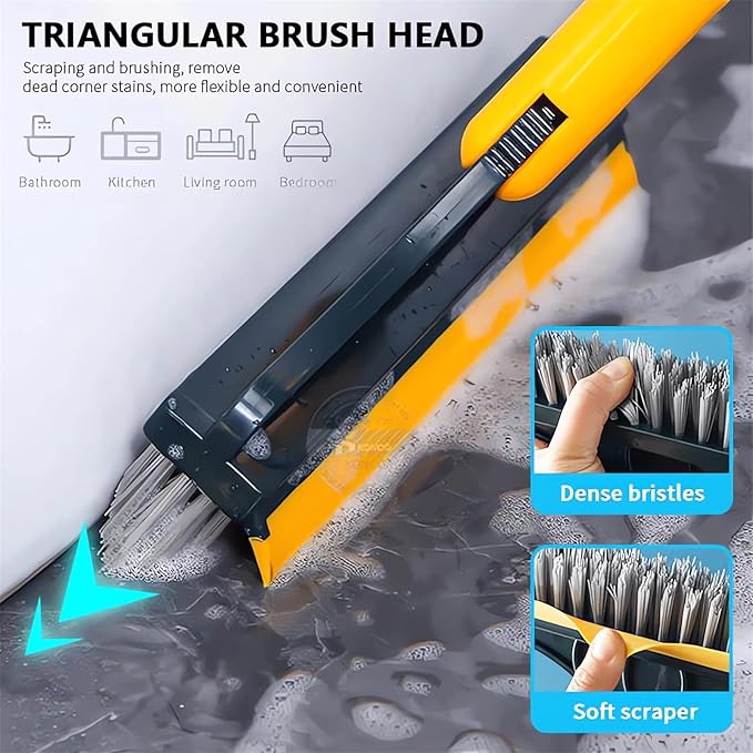 2 in 1 Cleaning Scrub Brush with Long Handle Heavy Duty - 2023 New Shower Powerful Brush and Scraper 2-in-1 Cleaning Tool with Soft Scraper Squeegee, V-Shaped Bristles Scrubber Deck Brush (White)