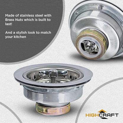 Highcraft 9763 Kitchen Sink (3-1/2 Inch) Stainless Steel Drain Assembly With Strainer Basket Spin and Seal With Threaded Stopper