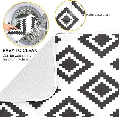 Super Absorbent Dish Drying Mat, Microfiber Fast-Drying Dish Mat, 16" x 18, Kitchen Dish Drying Pad, Grey Moroccan Rhombus Plaid
