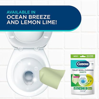 Carbona Toilet Bowl Sheets | Lemon Lime Scent | Powerful Toilet Bowl Cleaner | 14 Sheets | Less Plastic Waste