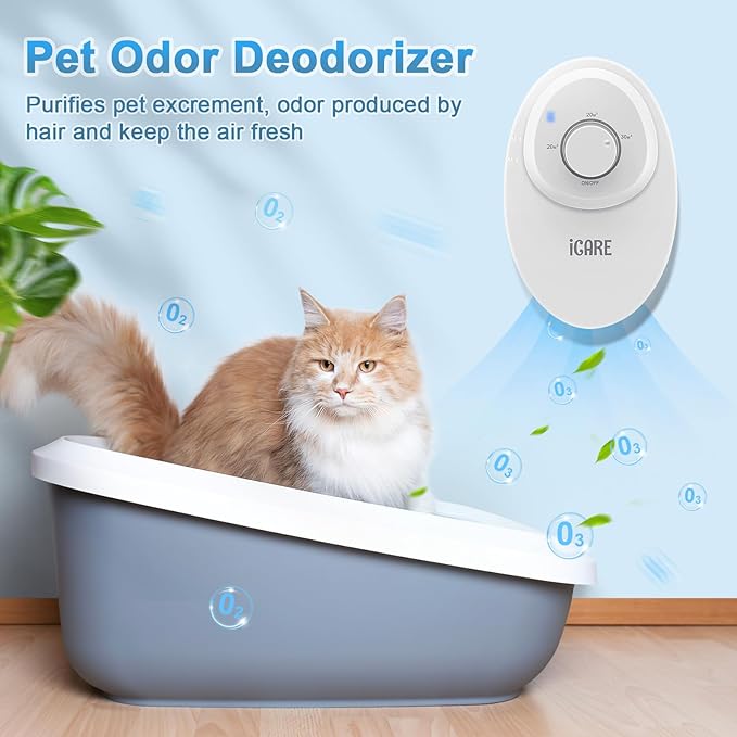 ICARE Ozone Odor Eliminator for Strong Odor 120mg/h Cat Litter Deodorizer Dog Poof Odor Removal Home Plug in Air Purifier for Toilet Kitchen Pets Shoe Smoke Car Formaldehyde Air Freshener