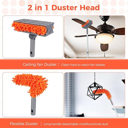 wlich Ceiling Fan Cleaner Kit with 77" Extension Pole, Reusable Chenille Brush for Fan Blades (Up to 8in), Cobwebs, Walls, and Furniture (Orange)