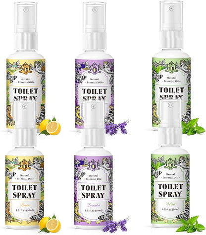 SCENTORINI Toilet Spray for Poo Odor Eliminator, Bathroom & Toilet Odor Elimination,Travel Size, 2 Lemon & 2 Lavender & 2 Mint, 1 oz Bottles, Air Freshener Spray for Poop, Home, Travel and Pockets