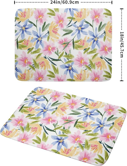 Aportt Spring Summer Floral Dish Drying Mat With Absorbent Reversible Microfiber Colorful Yellow Pink Blue Flowers Drying Mats 18 x 24 Inch Dish Drainer Mat Fast Dry For Kitchen Dining Room