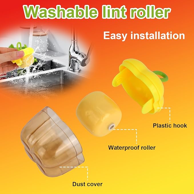 2pcs Mini Portable Lint Rollers, Washable Sticky Roller for Cleaning Pet Hair Debris Dust Portable Travel Lint Roller Reusable Pet Hair Removal Tool for Travel Household (Red, Yellow)
