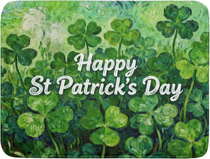 St Patricks Day Lucky Clover Dish Drying Mat for Kitchen Counter 18x24 Green Shamrock Happy Holiday Theme Absorbent Reversible Microfiber Drying Mats Kitchen Countertop Protector Dishes Drainer Pad