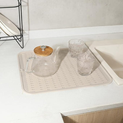 MicoYang Silicone Dish Drying Mat for Multiple Usage,Easy clean,Eco-friendly,Heat-resistant Silicone Mat for Kitchen Counter or Sink,Refrigerator or Drawer Liner Tapioca XL 18 inches x 16 inches